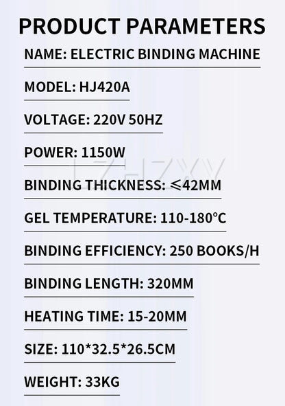 HJ420A Desktop Electric Binding Machine Bid Contract File Accounting Voucher Automatic Hot Melt Glue Binding Office A4 Book Grap