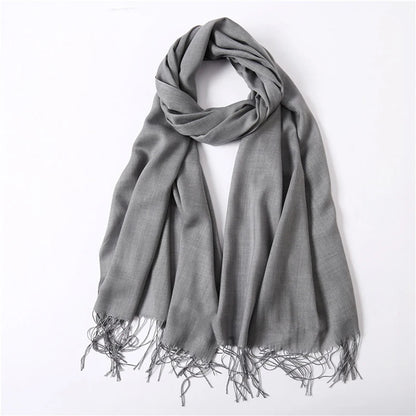 Écharpe tendance pour femme, couleur unie, hijab d'hiver, pompons, long châle, style cachemire, pashmina, bandana