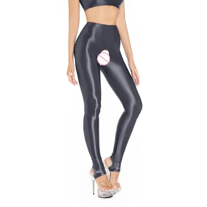 Glossy Shiny Stage Performance Leggings High Waist Fitness with Socks Skinny Yoga Trousers Women Clothing Stage Show