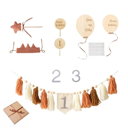 Happy Birthday Banner Handmade Tassel Pendant First Boys Girl Baby Shower Birthday Party Balloon Decoration Supplies Baby Gifts
