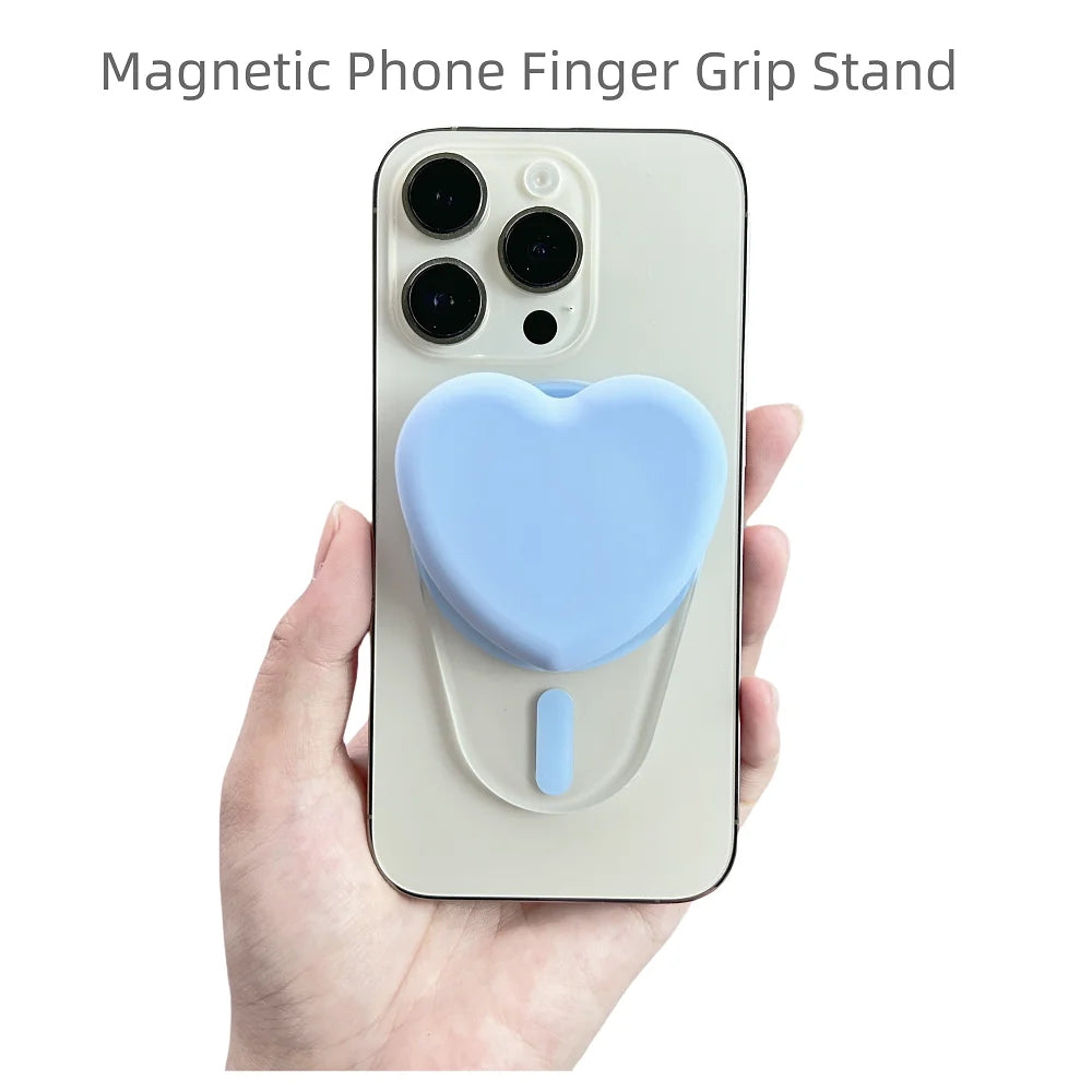Magnetic Heart Folding Phone Grip Stand Socket Pocket for iPhone15/14/13/12 Magsafe Ring Finger Expanding Griptok Grip Tok Stand