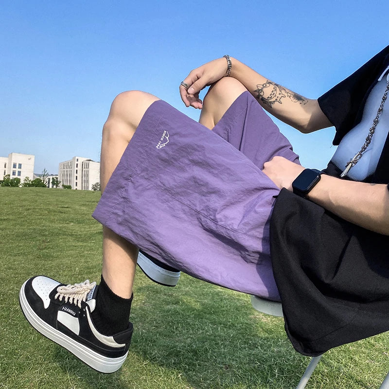 Pantalons courts pour hommes, pantalons décontractés d'été, pantalons à cordon de serrage, salopettes coréennes simples et polyvalentes, pantalons amples tendance pour hommes