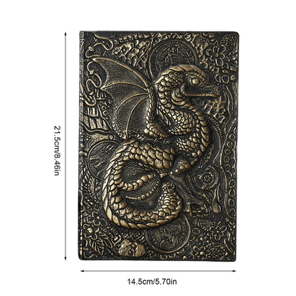 Carnet de notes A5 en relief avec motif dragon volant 3D, fait à la main, couverture en cuir, cadeau pour homme, voyage, pensées, notes, poésie