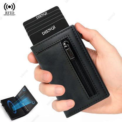Engraved  Wallets Rfid Credit Card Holder Carbon Fiber Luxury Brand Cardholder Case Leather Magnetic Coin Purse Wallet for Men