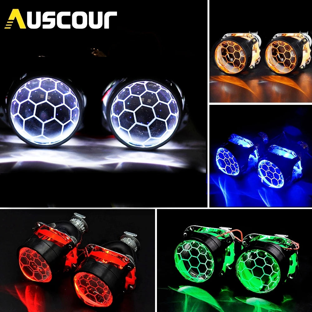 Lot de 2 lentilles de projecteur Bi Xenon Hid à revêtement bleu football avec réglage Devil Eyes pour phares H1 H4 H7, kit d'assemblage pour voiture et moto