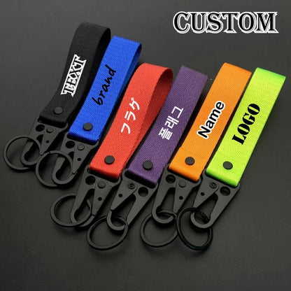 Custom Logo Ribbon Keychain Men Women Motorcycle Car Keychain Ring Pendant Personalize Outdoor Eagle Beak Webbing Nylon Keyring