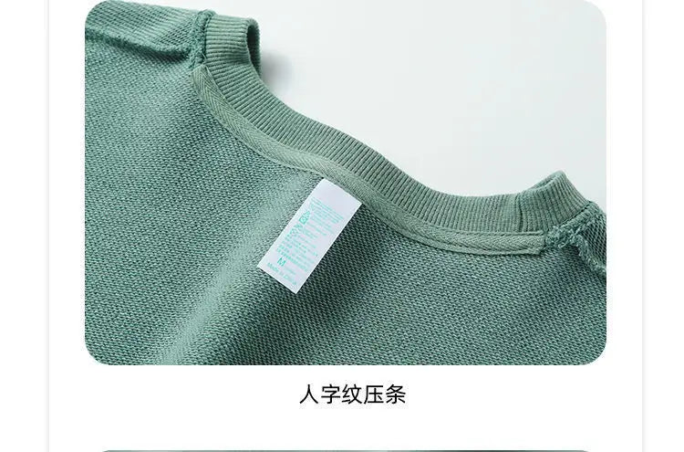 Autumn Sweatshirt Fashion Matcha Green 420g Heavy Round Neck Sweater Men's Solid Color Top Streetwear Women