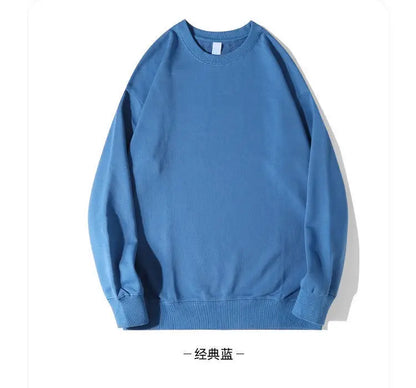 Autumn Sweatshirt Fashion Matcha Green 420g Heavy Round Neck Sweater Men's Solid Color Top Streetwear Women