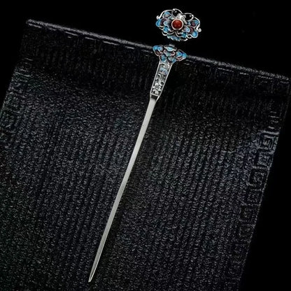 Classic charms enamel Lotus flower blue tiara hair Jewelry 925 silver exquisite ethnic style Hanfu qipao hanfu accessories