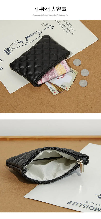 PU Soft Leather Diamond Grid Short Wallet Women Coin Purse Card Bag Zipper Coin Pouch Credit Card Holder ID Holder Mini Purse