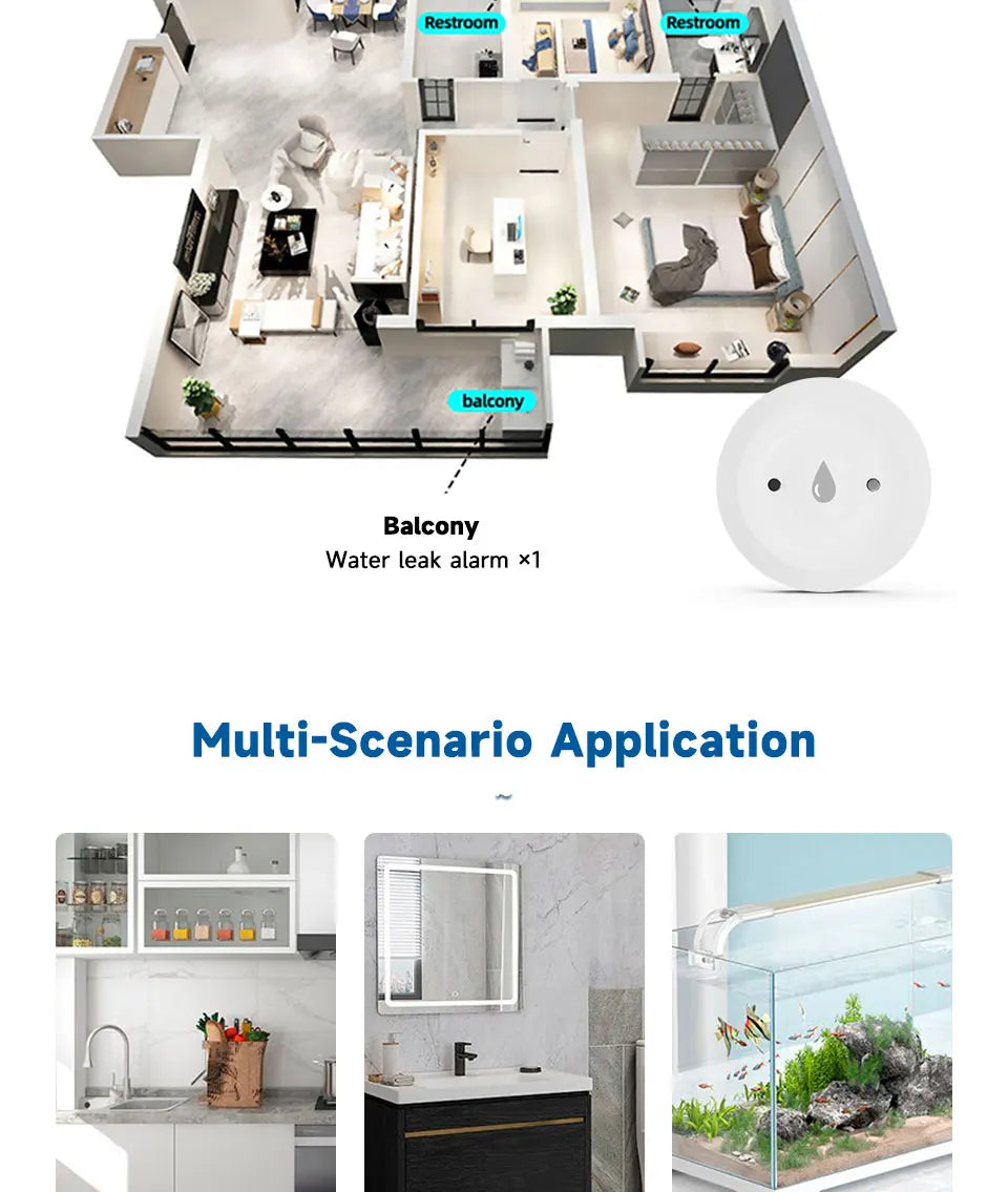 Détecteur de fuite d'eau TUYA Zigbee, capteur d'inondation d'eau, application Smart Life, surveillance à distance, alarme d'inondation, protection de sécurité contre les débordements