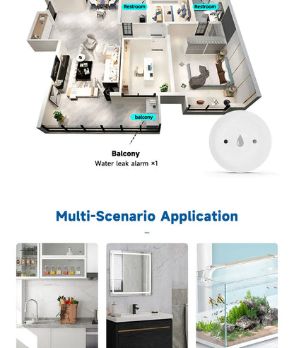 Détecteur de fuite d'eau TUYA Zigbee, capteur d'inondation d'eau, application Smart Life, surveillance à distance, alarme d'inondation, protection de sécurité contre les débordements