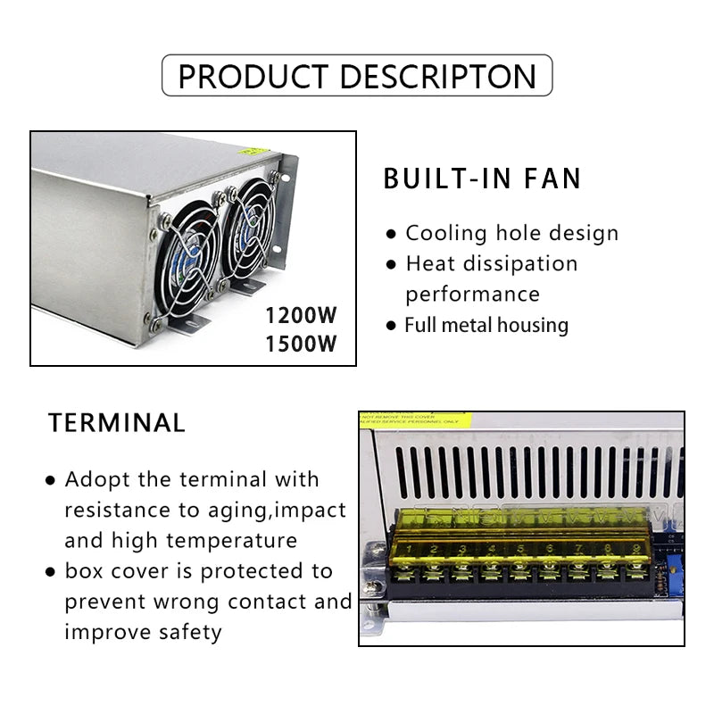 DC48V 720W 800W 1000W 1200W 1500W High Wwitching Power Supply Aluminum Case Fan 110V 220V AC to DC 48V Transformer Converter
