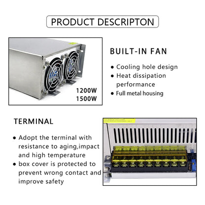 DC48V 720W 800W 1000W 1200W 1500W High Wwitching Power Supply Aluminum Case Fan 110V 220V AC to DC 48V Transformer Converter