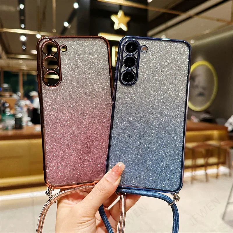 Crossbody Lanyard Glitter Case For Samsung Galaxy A15 A05 A14 A54 A34 A24 A04 A04S A04E A53 A13 A55 A35 A03 A03S Soft TPU Cover
