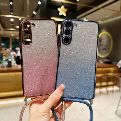 Crossbody Lanyard Glitter Case For Samsung Galaxy A15 A05 A14 A54 A34 A24 A04 A04S A04E A53 A13 A55 A35 A03 A03S Soft TPU Cover