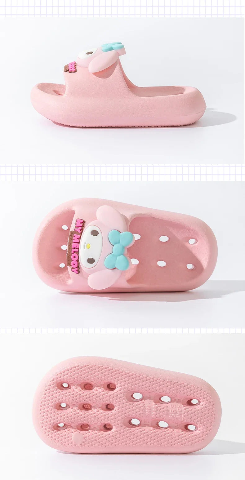 Sanrio Kuromi Sandales d'été mignonnes pour enfants, pantoufles souples d'intérieur et d'extérieur, séchage rapide, semelle antidérapante, dessin animé, cadeau pour filles et garçons