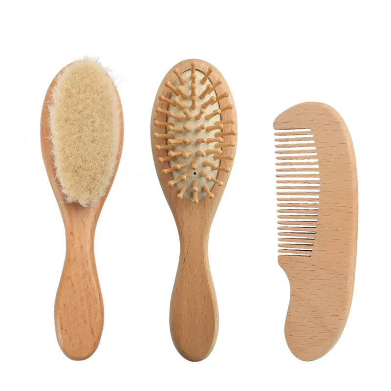 2/3PCS Newborn Wool Baby Wooden Brush Comb Newborn Hair Brush Infant Head Massager Portable Comb Hair Bath Brush Comb