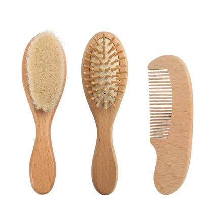2/3PCS Newborn Wool Baby Wooden Brush Comb Newborn Hair Brush Infant Head Massager Portable Comb Hair Bath Brush Comb
