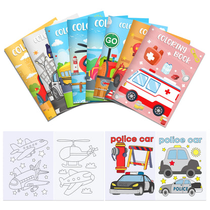16pcs Vehicle Theme Coloring Books Graffiti Aircraft Fire Truck Pattern DIY Drawing Painting Books For Kids Gifts Party Supplies