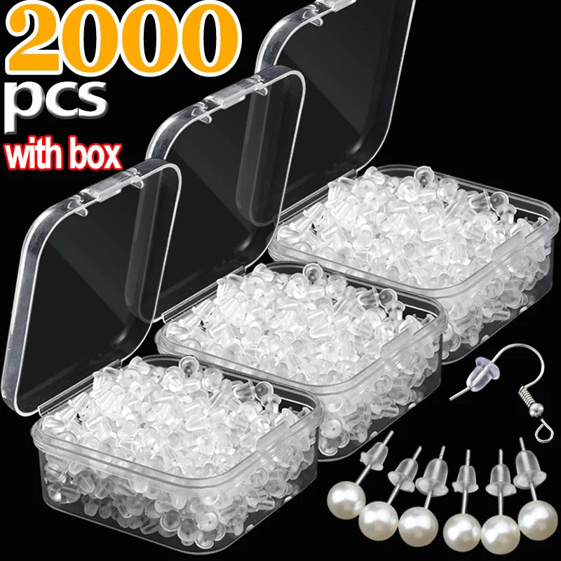 Lot de 500/2000 bouchons d'oreilles en silicone transparents, anti-chute, accessoires pour boucles d'oreilles