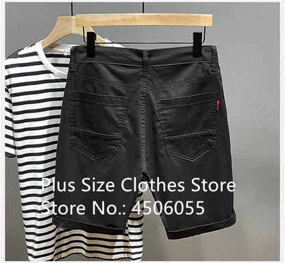 Cotton Shorts Men Summer Plus Size 46 44 42 40 Loose Thin Stretched Black Beige Students Blue Casual Half Trousers Streetwear