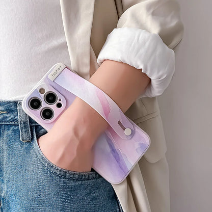 SoCouple Wrist Strap Case For iPhone 11 Case For iPhone 14 13 12 15 Pro Max X XR XS 8 7 Plus SE Gradient Soft Phone Holder Cover