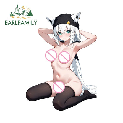 EARLFAMILY 13cm x 11.7cm NSFW Cat Ears Loli Car Sticker Anime Waifu Soprts Clothes Windows Decal Creative Vinyl Motorcycle Decor