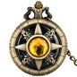 Exquisite Emerald-green Stone Bronze Case Quartz Pocket Watch Simple White Dial Chain Clock Necklace Pendant Watch for Men Women