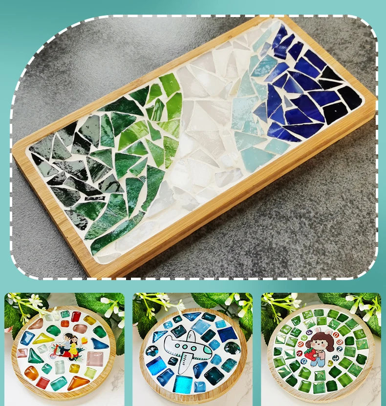 Handmade DIY Mosaic Cup Mat Bottom Bamboo Pad Heart Square Coaster Parent-Child Early Education Free Creation Handicraft Toys