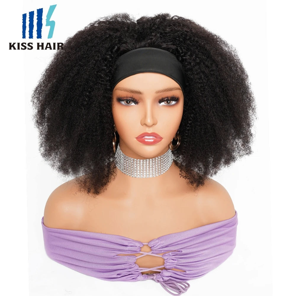 250% High Density Headband Wig Afro Kinky Curly Brazilian Human Hair Wigs Scarf Wigs Full Machine Made Wigs For Women