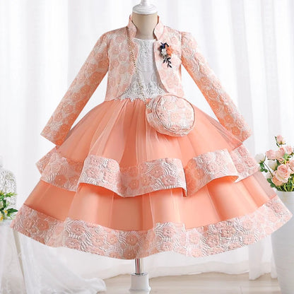 New Girls' Dress Two Piece Set 3-10 Years Old Gorgeous Christmas Performance Dress Autumn Girls' Party Prom Dress