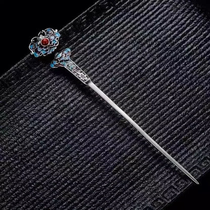Classic charms enamel Lotus flower blue tiara hair Jewelry 925 silver exquisite ethnic style Hanfu qipao hanfu accessories