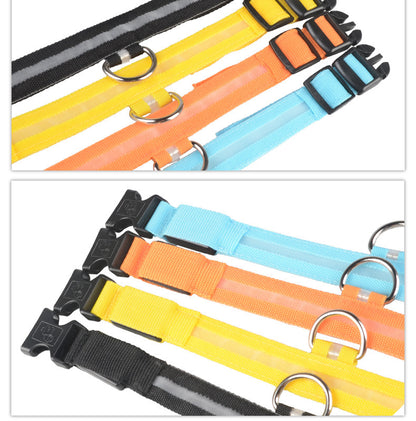 Collier lumineux LED en nylon pour chien et chat, sécurité nocturne, clignotant, brille dans le noir, laisse réglable, fournitures pour animaux de compagnie