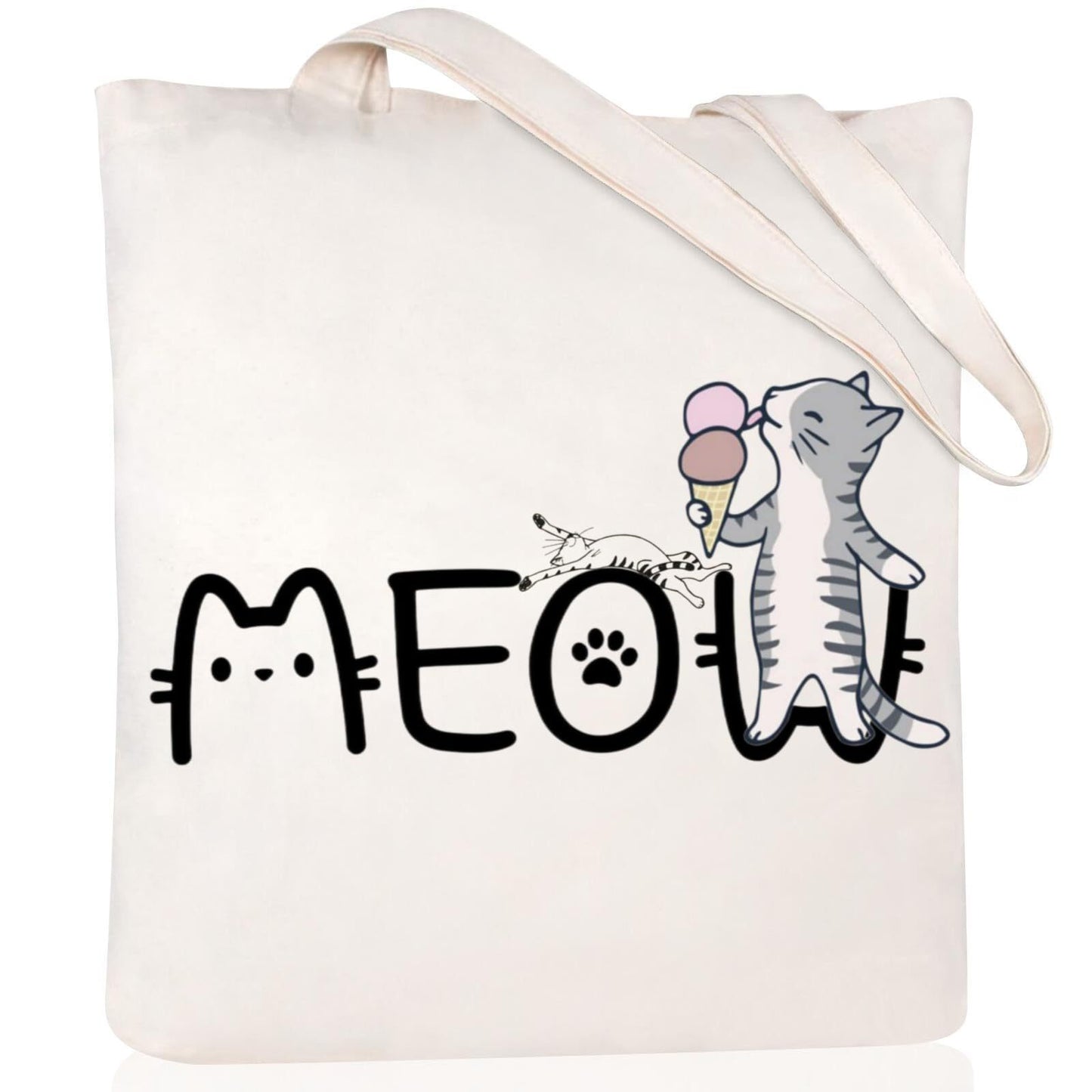 Cartoon Cat Printed Canvas Shoulder Bag Folding Hand Bag