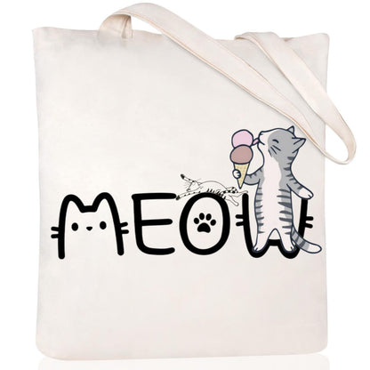 Cartoon Cat Printed Canvas Shoulder Bag Folding Hand Bag