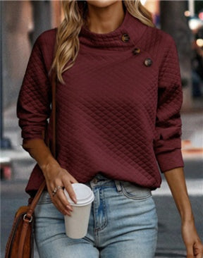 Solid Color Diamond-patterned Turtleneck Sweatshirt
