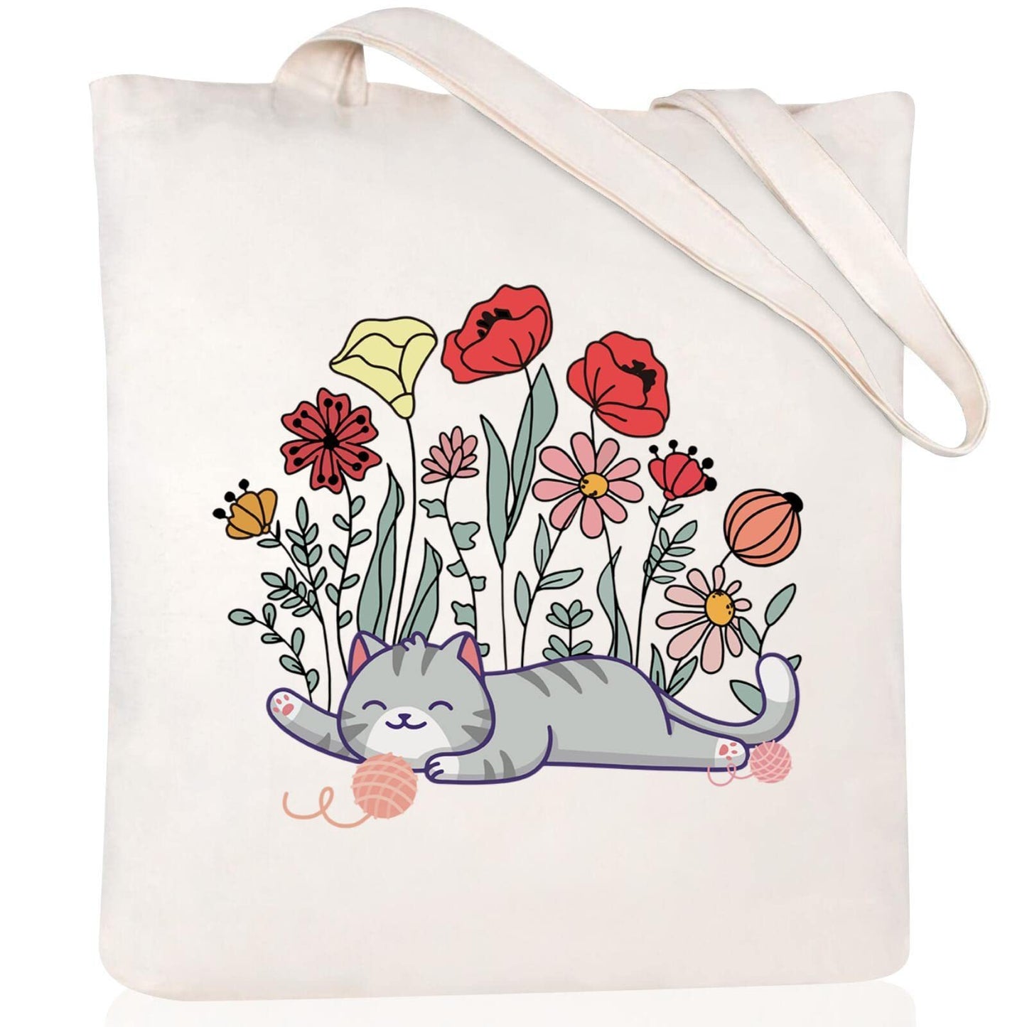 Cartoon Cat Printed Canvas Shoulder Bag Folding Hand Bag