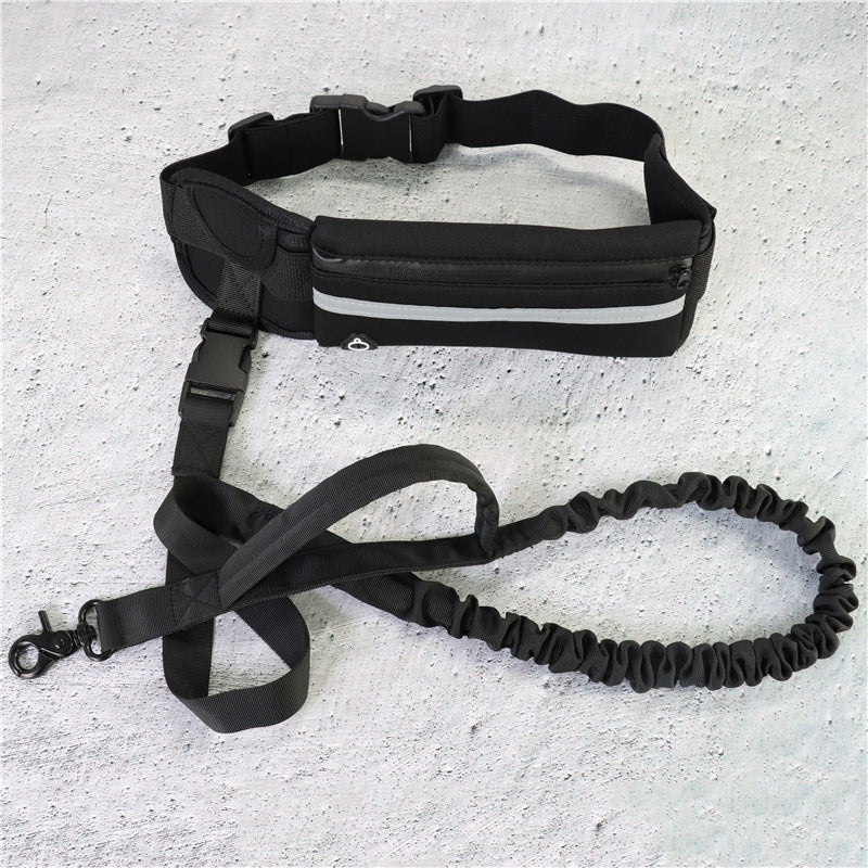 Laisse mains libres pour chien, ceinture de promenade et de dressage pour animaux de compagnie avec élastique absorbant les chocs, laisse pour grands chiens jusqu'à 82 kg, poche pour téléphone et porte-bouteille d'eau