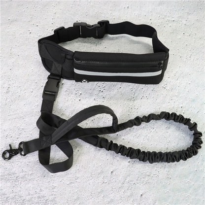 Laisse mains libres pour chien, ceinture de promenade et de dressage pour animaux de compagnie avec élastique absorbant les chocs, laisse pour grands chiens jusqu'à 82 kg, poche pour téléphone et porte-bouteille d'eau