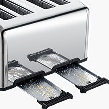 Grille-pain 4 tranches Geek Chef en acier inoxydable à fentes extra-larges avec double panneau de commande pour bagels, décongélation et annulation. Interdiction d'Amazon.