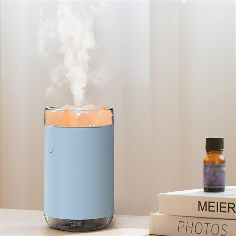 Humidificateur d'air en pierre de sel cristalline, diffuseur d'huiles essentielles d'aromathérapie de bureau à ultrasons avec lampe LED, humidificateur de chambre à coucher pour la maison