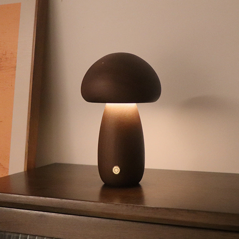 Veilleuse LED en bois en forme de champignon avec interrupteur tactile, idéale pour la chambre d'un enfant ou comme veilleuse décorative