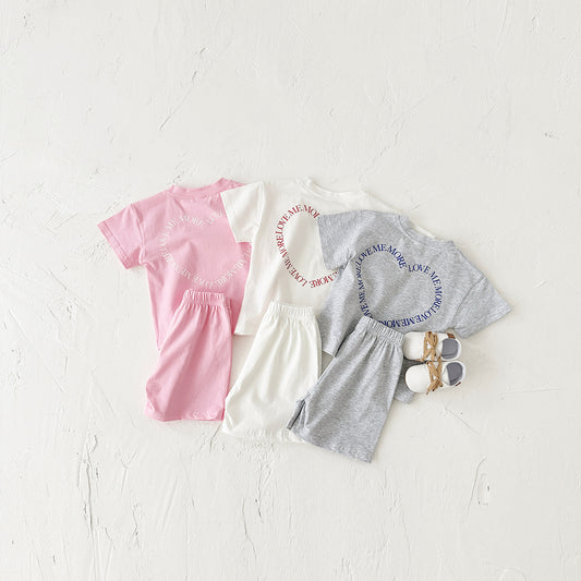 Ensemble deux pièces à manches courtes et imprimé cœur, style coréen, pour bébé garçon et fille
