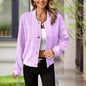 Women's Solid Color Button-Up Long Sleeve Jacket - Ribbed Texture Casual Top For Spring & Fall