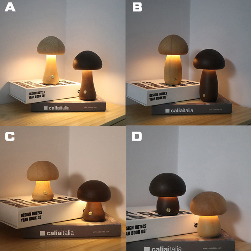Veilleuse LED en bois en forme de champignon avec interrupteur tactile, idéale pour la chambre d'un enfant ou comme veilleuse décorative