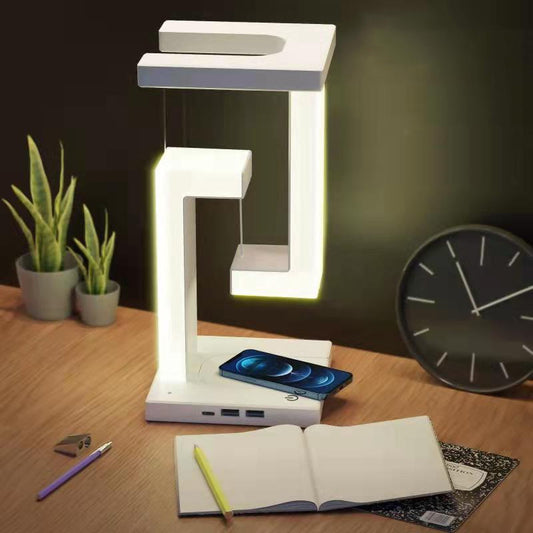 Lampe de table suspendue créative à chargement sans fil pour smartphone, lampe d'équilibre flottante pour la maison et la chambre à coucher