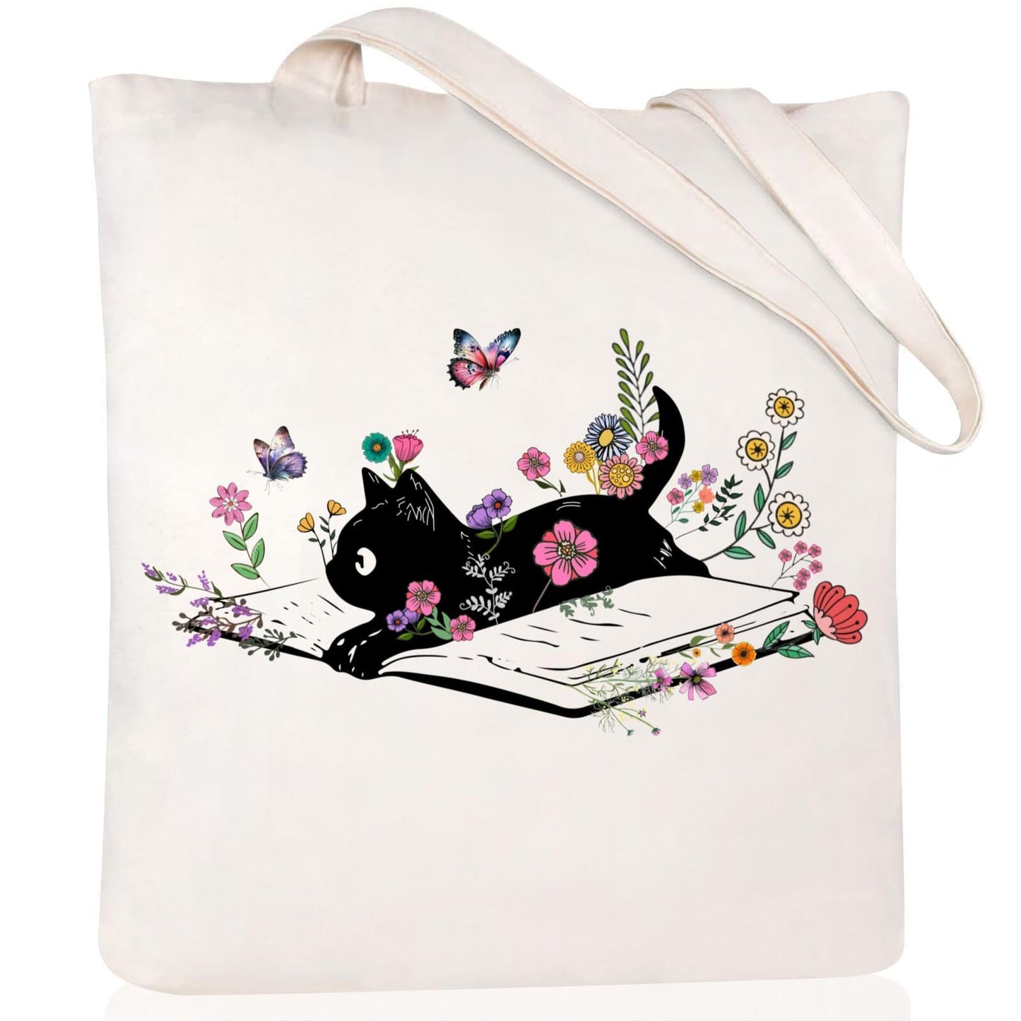Cartoon Cat Printed Canvas Shoulder Bag Folding Hand Bag