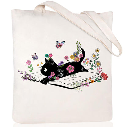Cartoon Cat Printed Canvas Shoulder Bag Folding Hand Bag